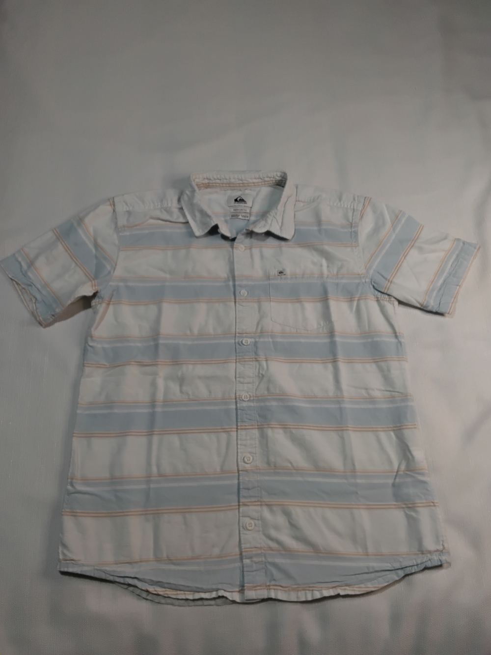 Quiksilver Light Blue and White Striped Short-Sleeve Button-Down Boys XL.
